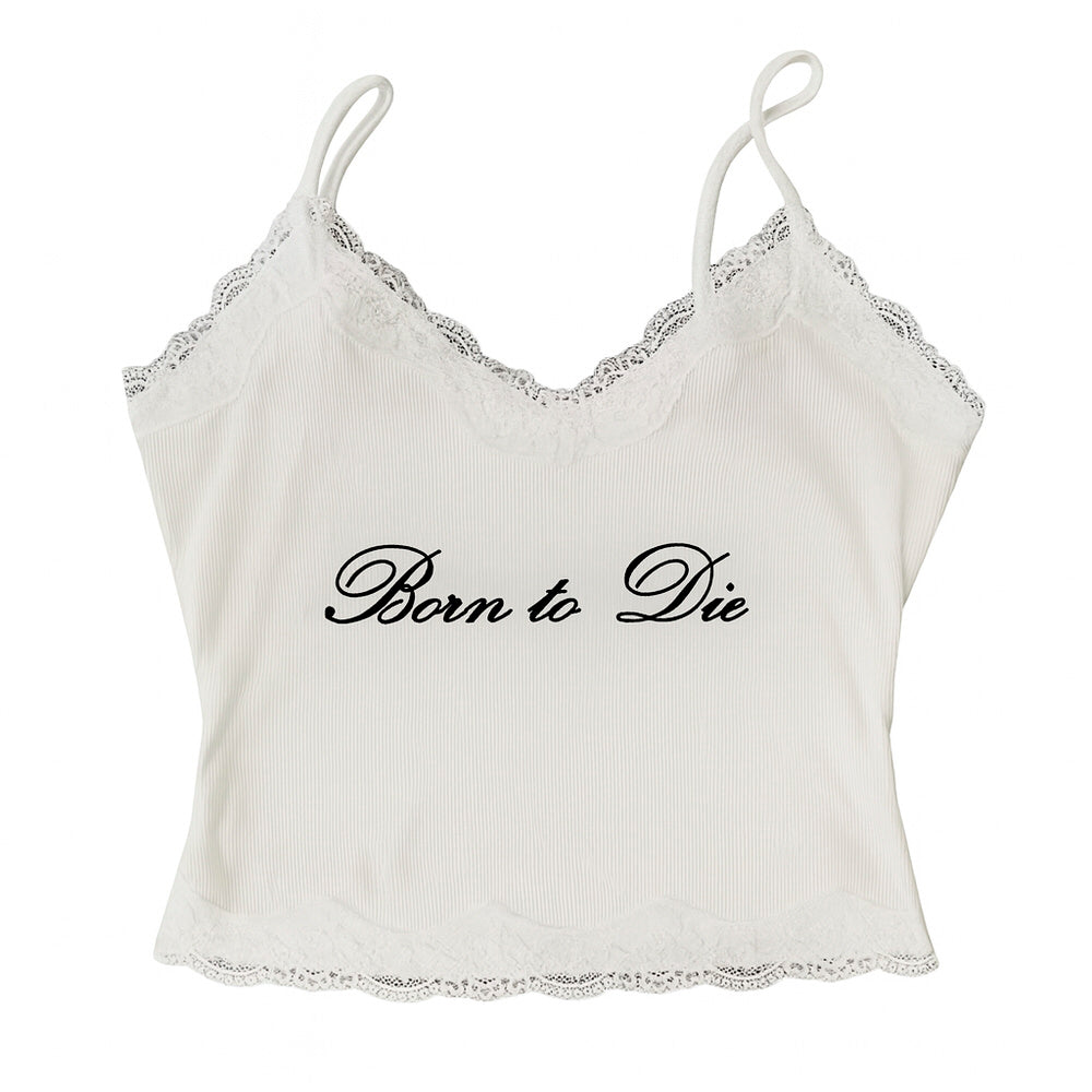 Born to Die Ribbed Lace Top White