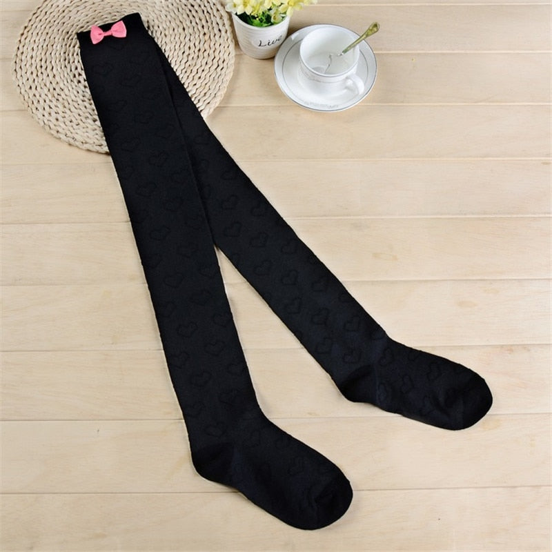 Bows & Hearts Thigh Highs Black