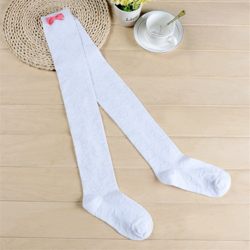 Bows & Hearts Thigh Highs White