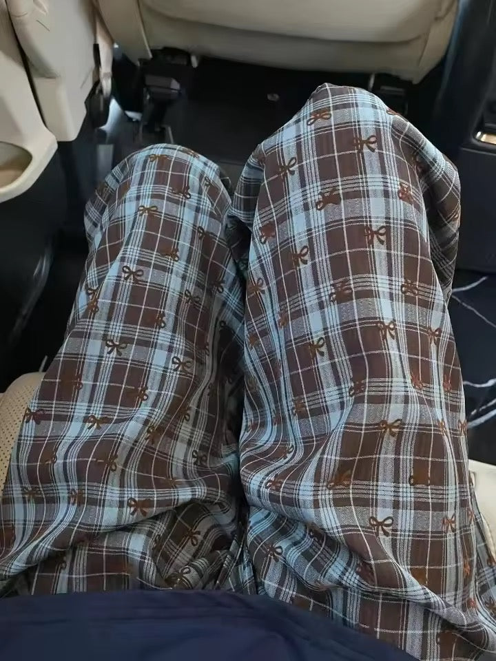 Korean Bow Plaid Pajama Pants