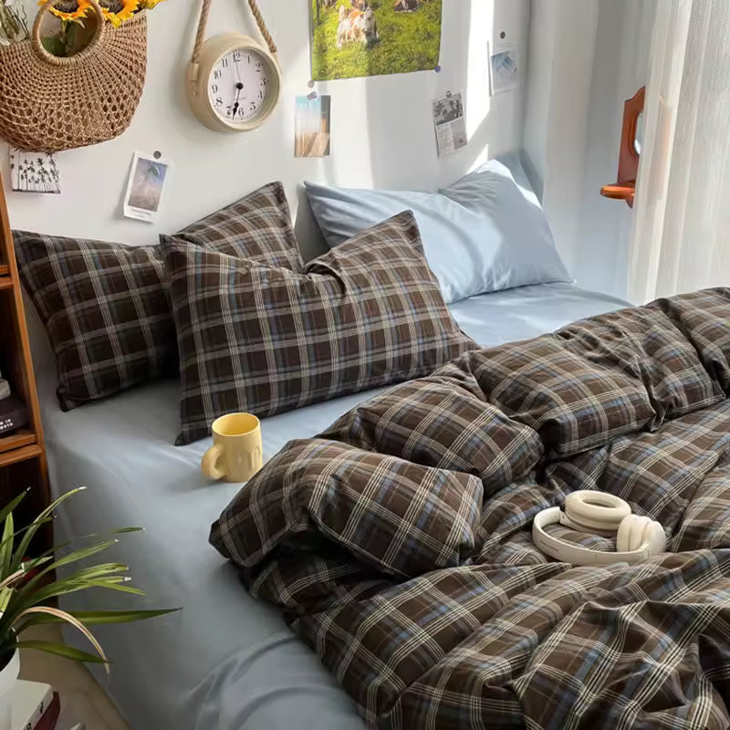 Preppy Plaid Brown Bedding Set