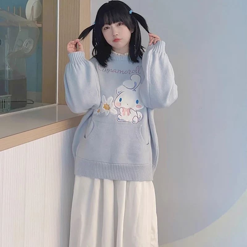 Daisy Puppy Knit Crewneck