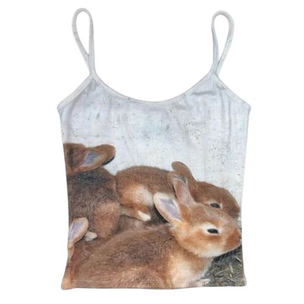 Bunnies Print Y2K Tank Top White