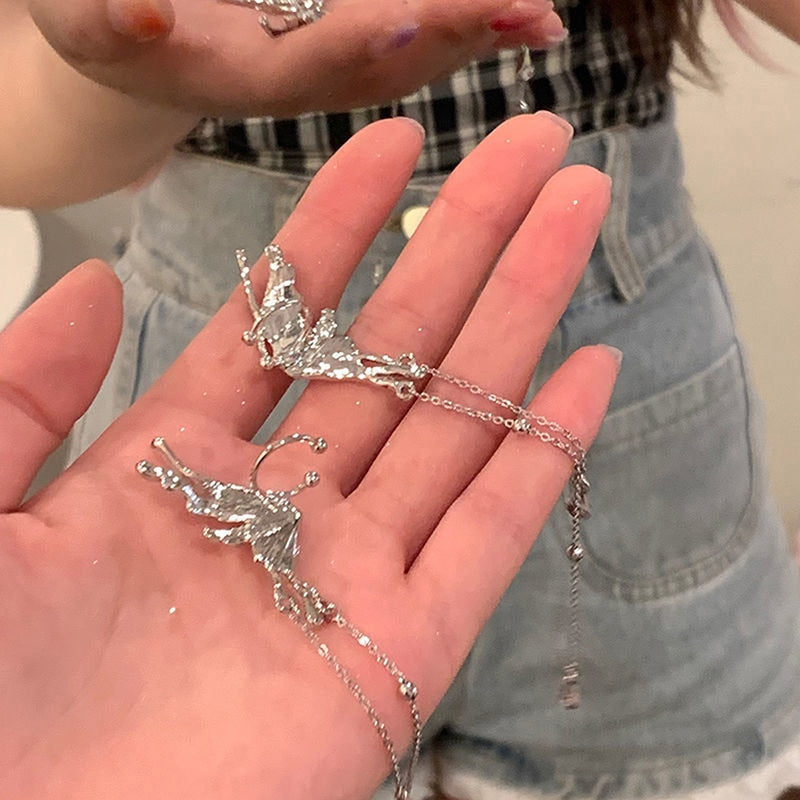 Butterfly Wing Tassel Ear Clips 1 pair-clip