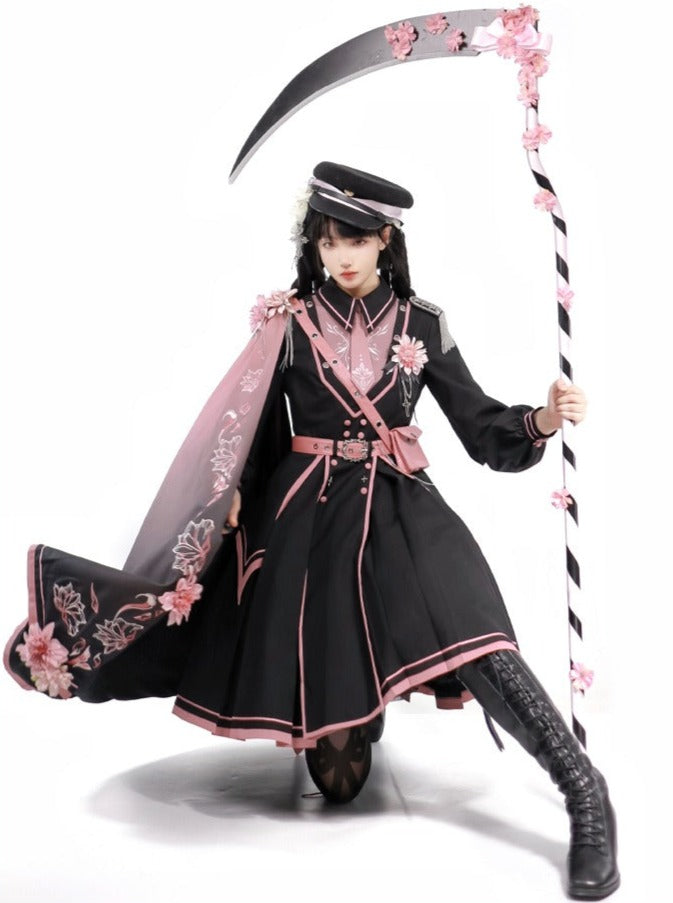 Dark Pink Military Cloak Coat + Lolita Dress [Reserved Item].