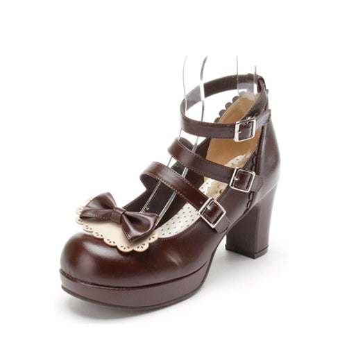 Brown Cute Lace Bowknot High Heel Sweet Lolita Shoes Brown