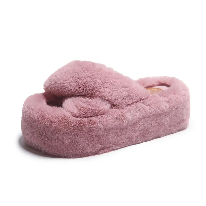 Chunky Fuzzy Sandal Slippers Pink