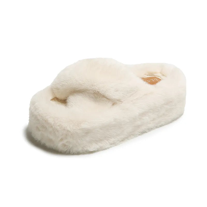 Chunky Fuzzy Sandal Slippers Beige