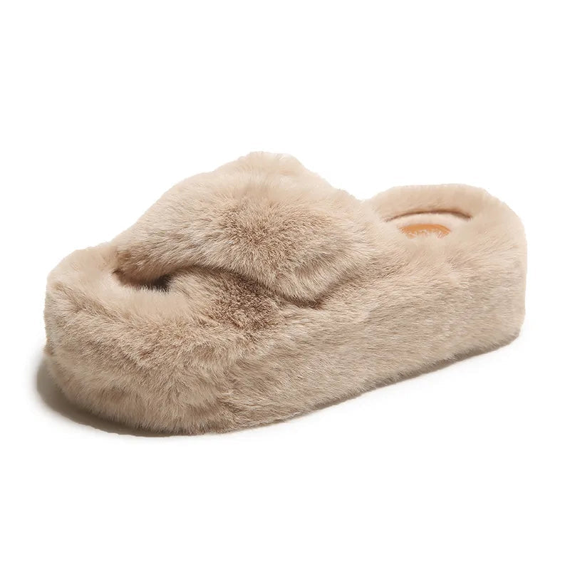 Chunky Fuzzy Sandal Slippers Khaki