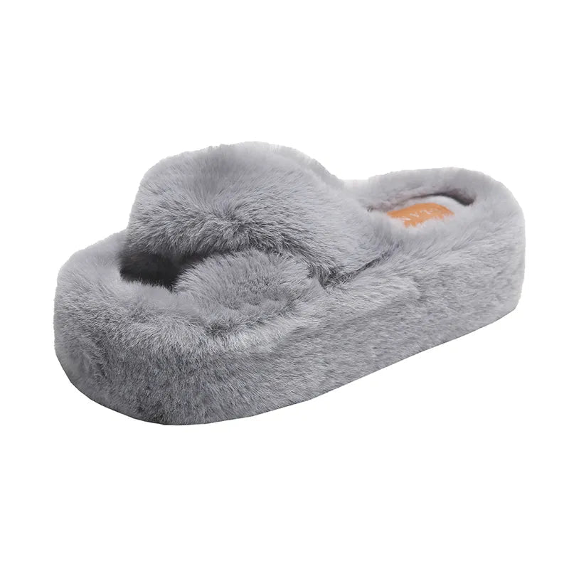 Chunky Fuzzy Sandal Slippers Grey