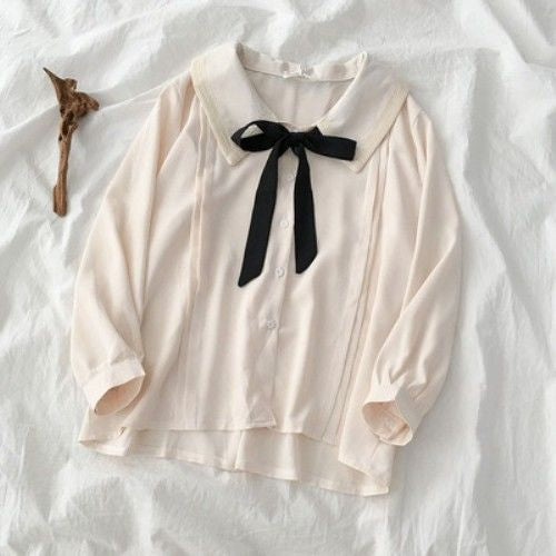 Classic Academia Collared Blouse Beige