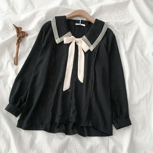 Classic Academia Collared Blouse Black