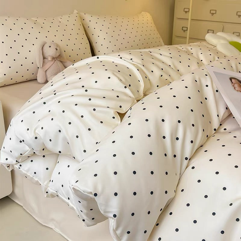 Polka Dot Satin Duvet Cover Set White