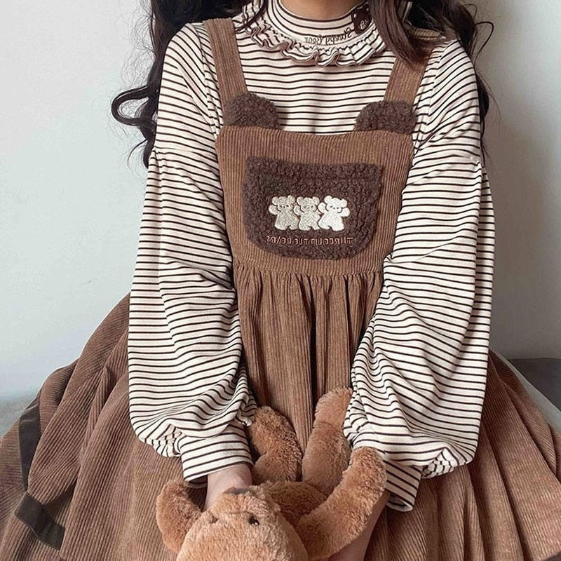 Corduroy Teddy Overall Dress Brown