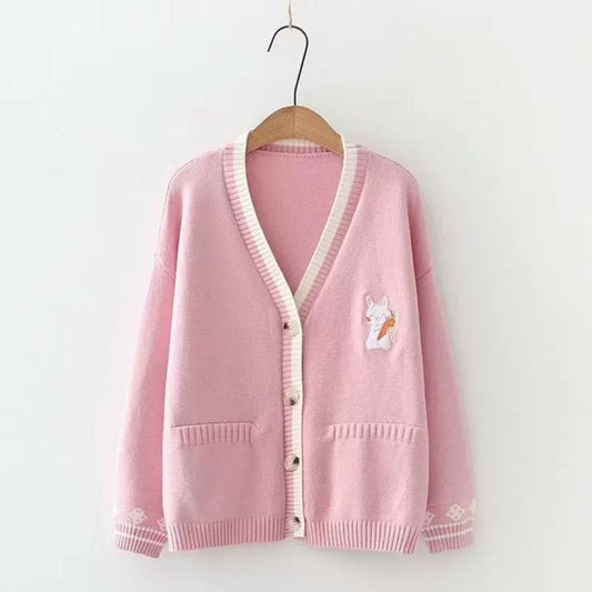 Cozy Carrot Bunny Cardigan Pink