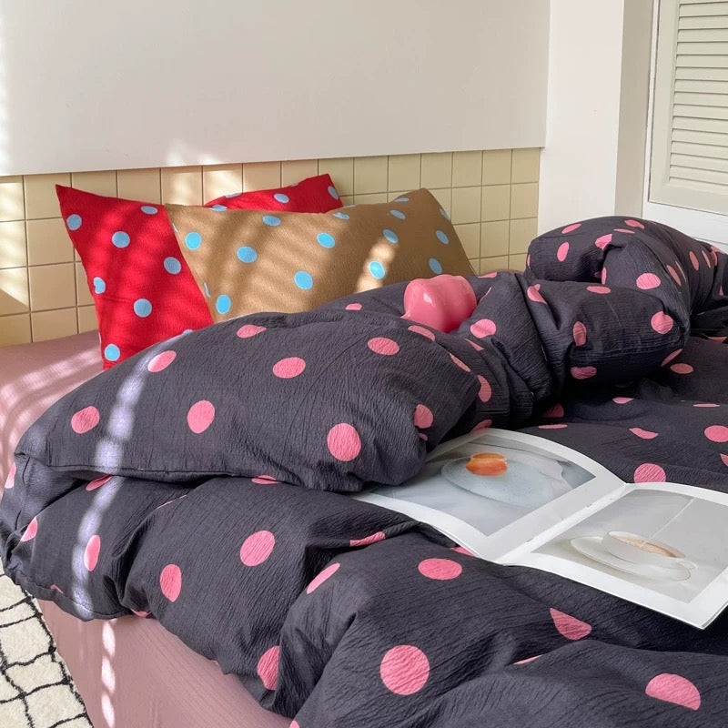 Navy Blue Polka Dot Bedding Set