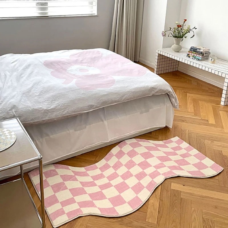 Curvy Edge Pastel Checker Rug Pink 21.6x55in (55x140cm)
