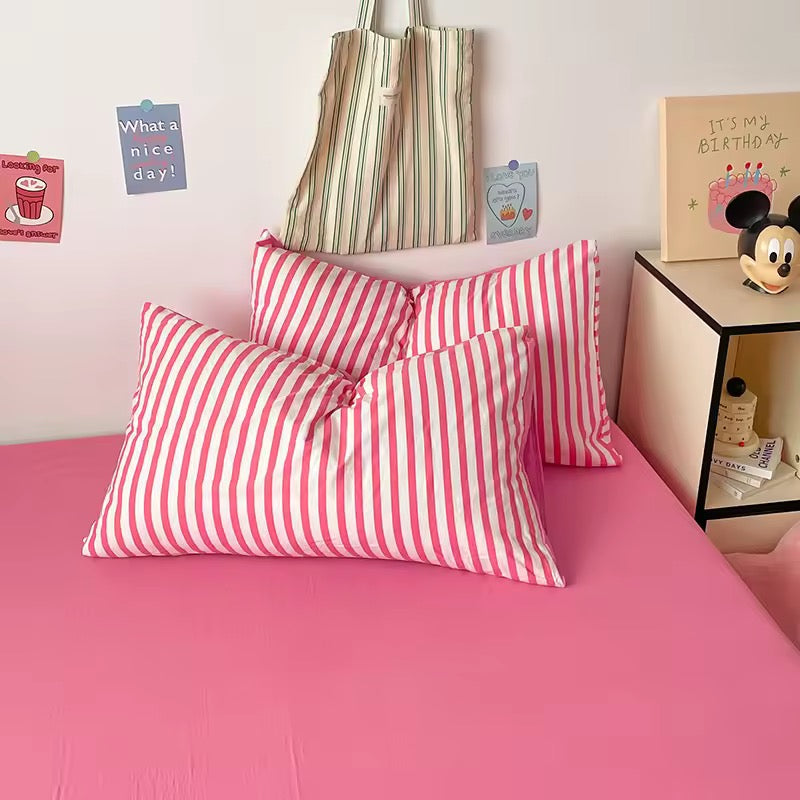 Pink Striped Duvet Cover Set