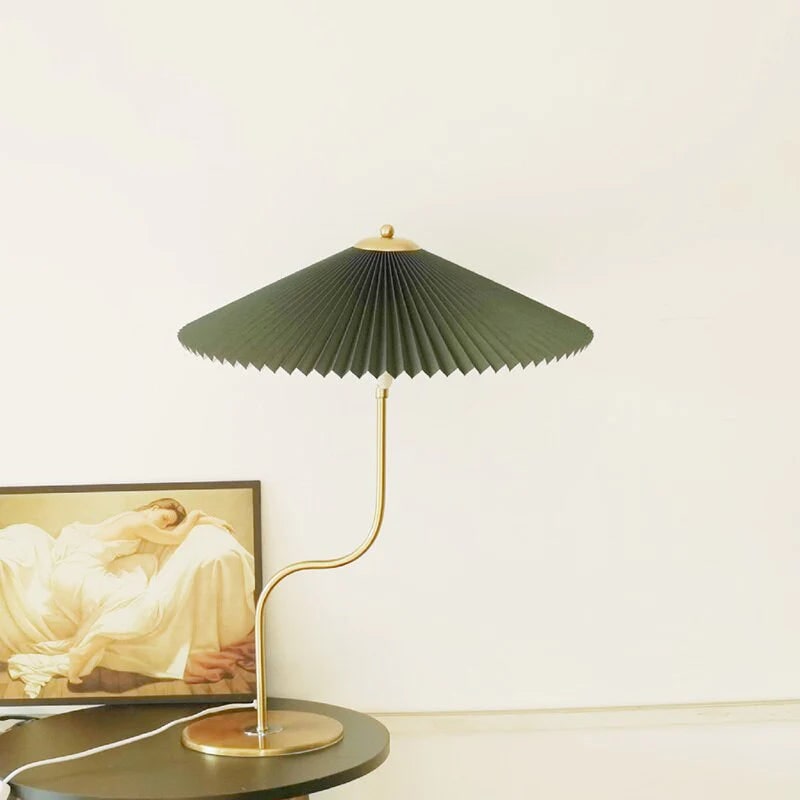 Pleated Brass Table Lamp Green