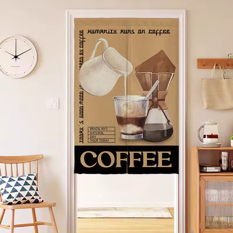 Retro Food Print Door Curtain Coffee
