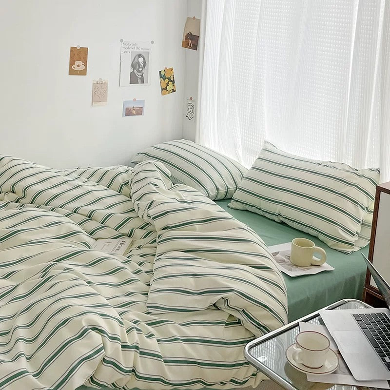 Nordic Stripe Bedding Set Green