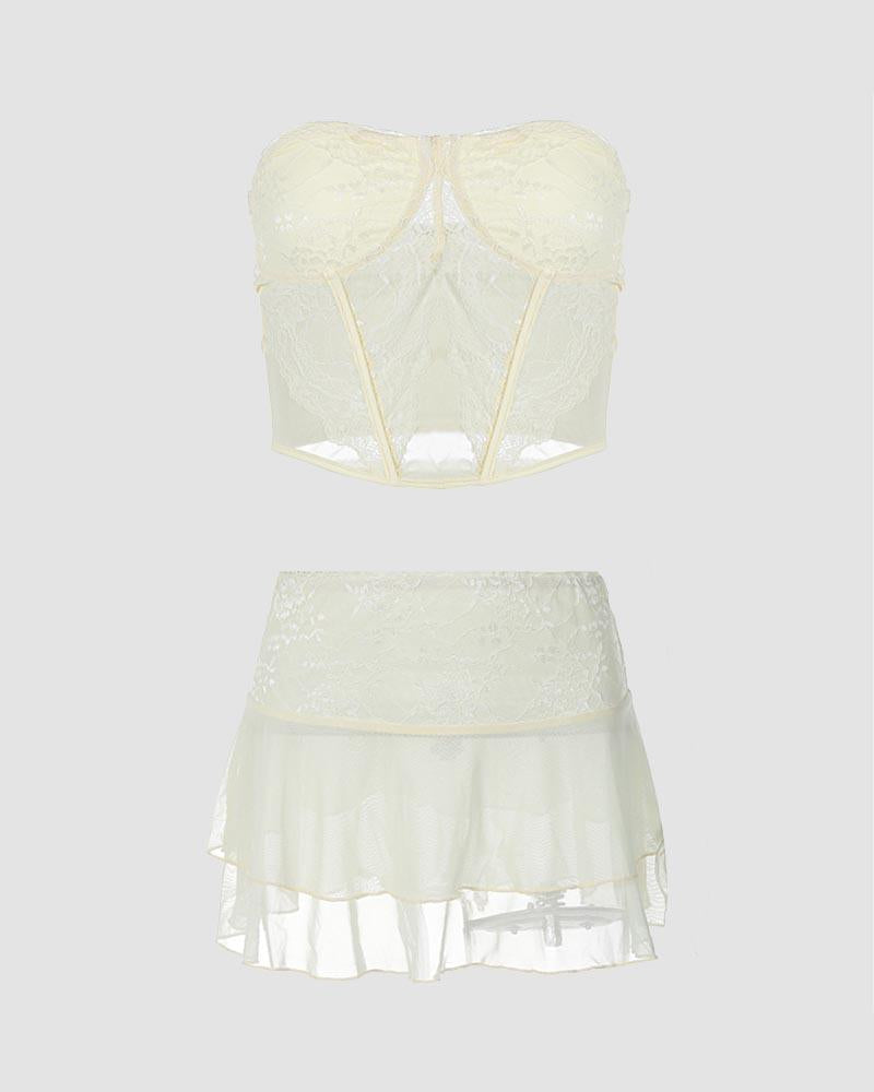 Cerauno Lace Corset and Matching Skirt Set