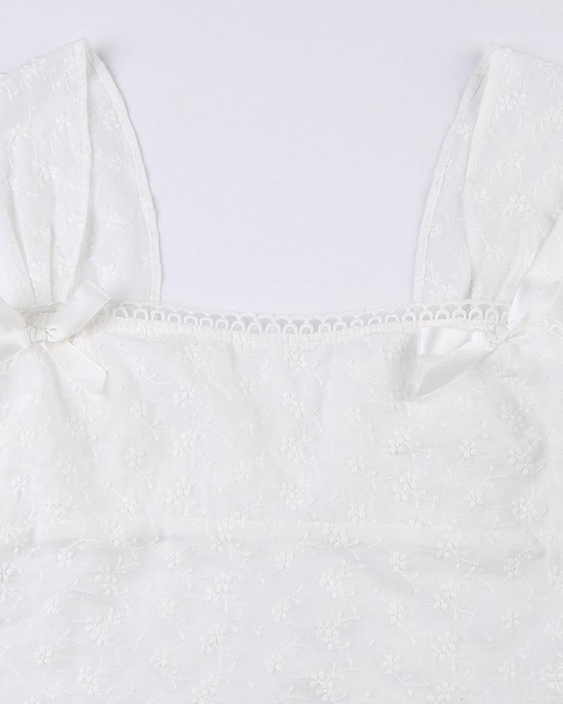 Ditsy Pattern Cute Linen Crop Top