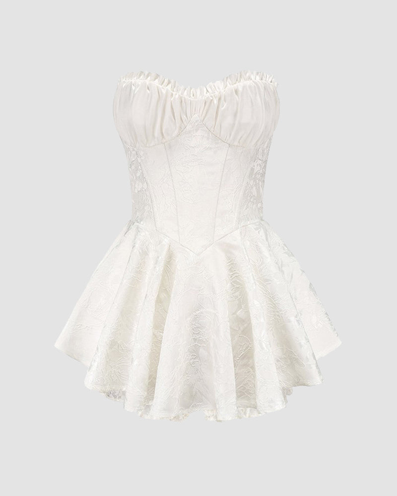 Satin Jacquard Ballet Mini Coquette Dress White