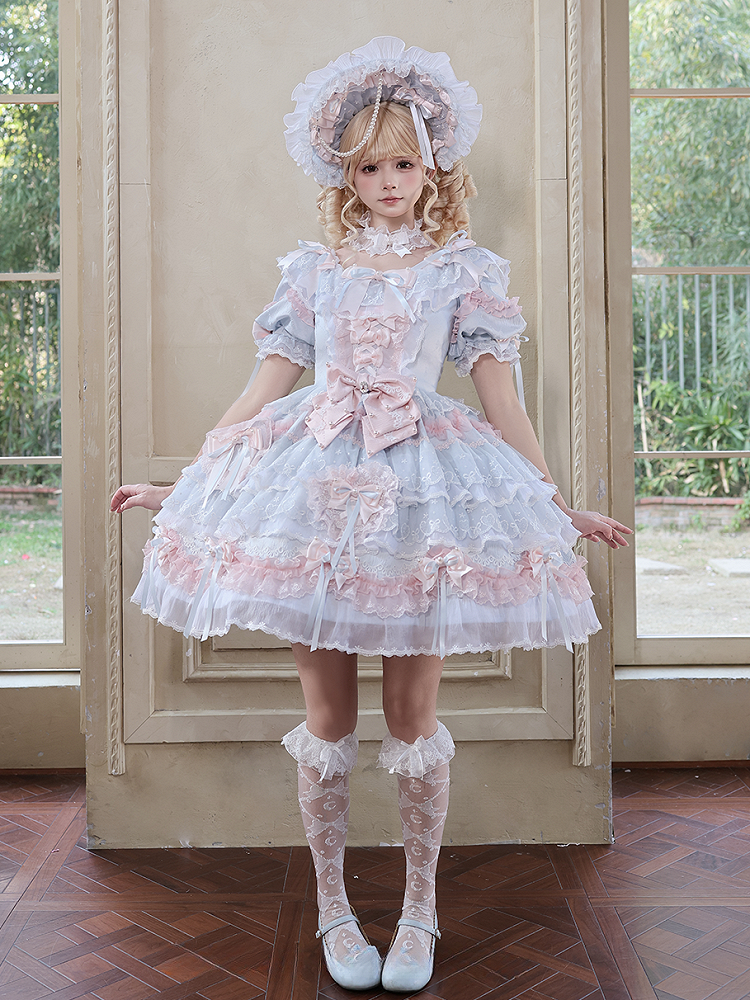 [Pre-order] Mist Blue Romantic Lace Lolita Princess Dress + Set 1/2/3
