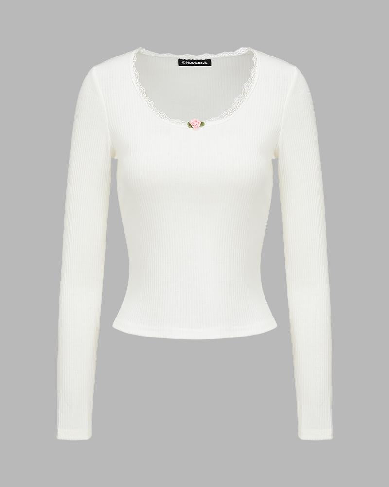 Katina Rose Ribbed White Long Sleeve Top White