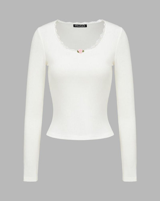 Katina Rose Ribbed White Long Sleeve Top White