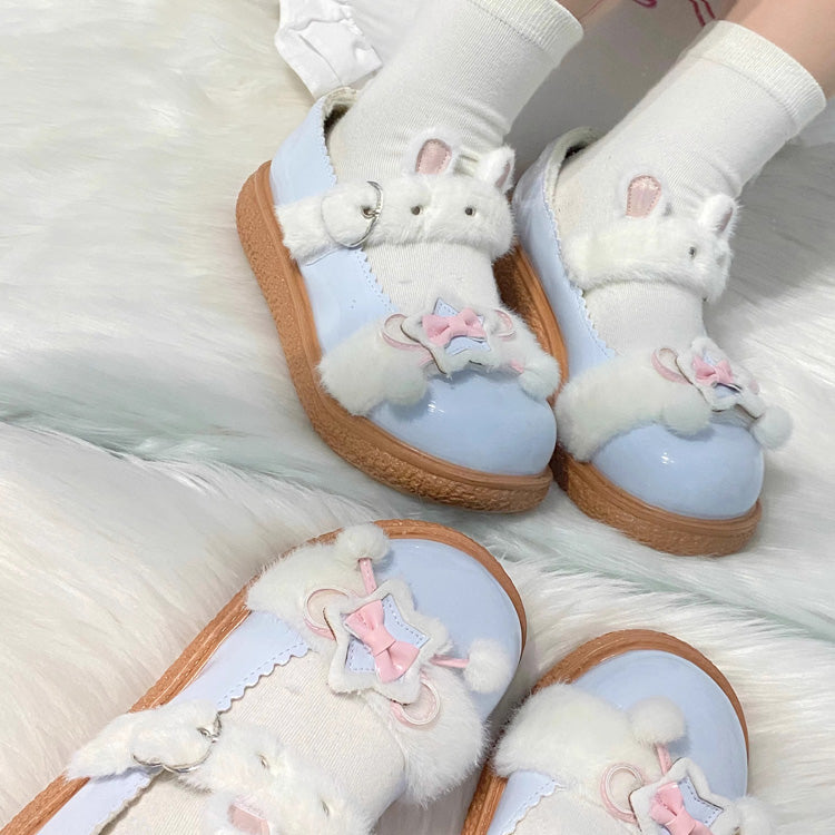 Star Bunny Ears Bowknot Furry Sweet Lolita Shoes 5 Colors