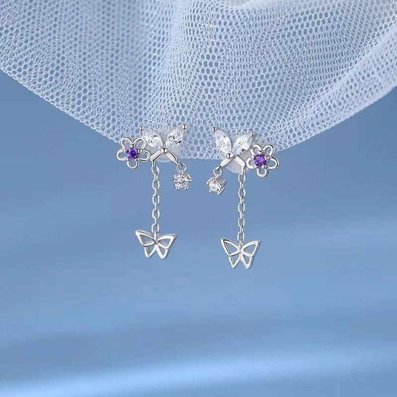 Ethereal Moon Dangle Earrings Butterflies