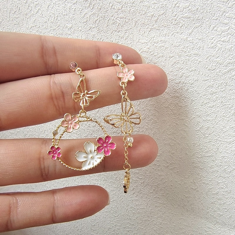 Ethereal Moon Dangle Earrings Butterflies & Flowers