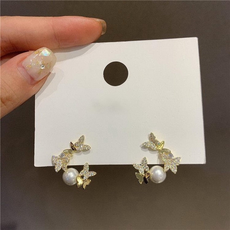 Ethereal Moon Dangle Earrings Butterfly Crescent