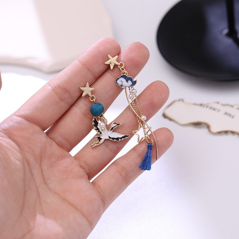Ethereal Moon Dangle Earrings Dangling Bird