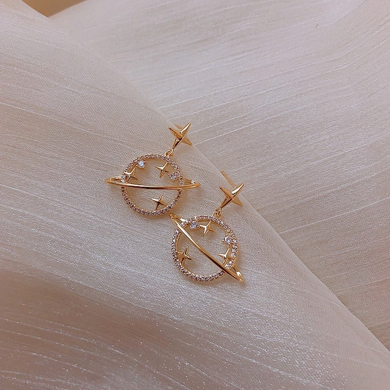 Ethereal Moon Dangle Earrings Saturn