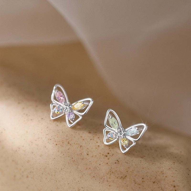 Ethereal Moon Dangle Earrings Single Butterfly Studs