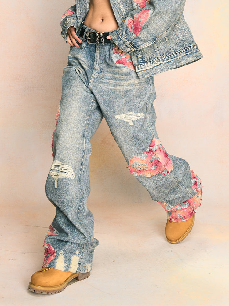 Elegant Evening Lace Embroidered Denim Jeans
