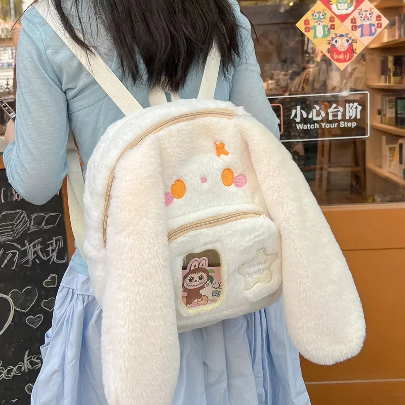 Floppy Bunny Ear Plush Book Bag White