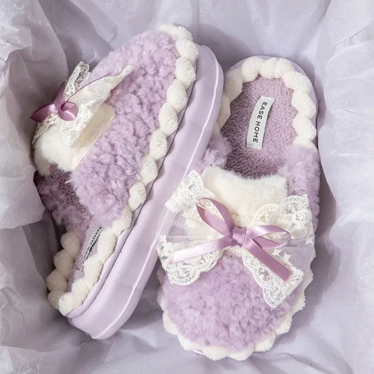 Fluffy Ribbon Slippers B