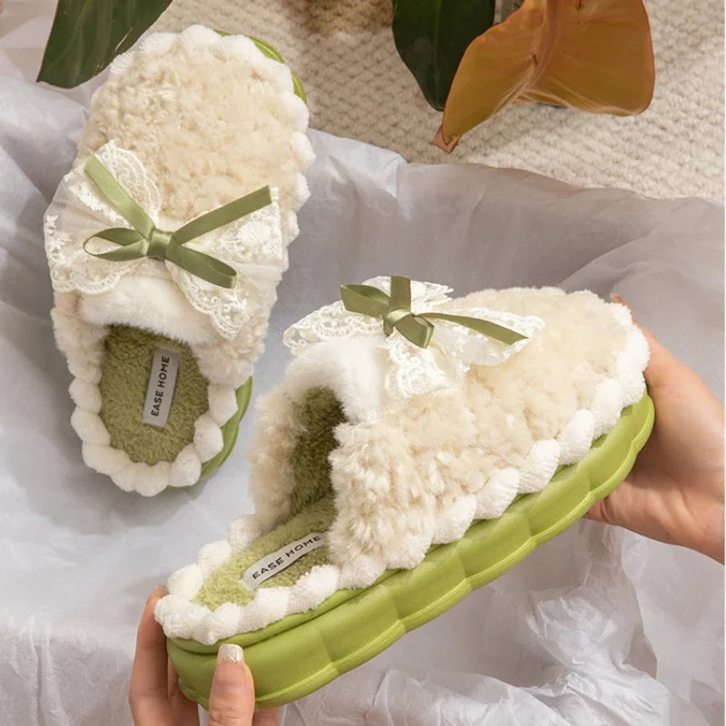 Fluffy Ribbon Slippers A