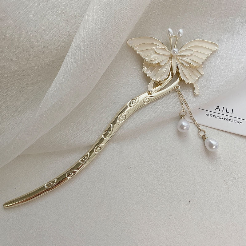 Flutter Hair Clips Beige Butterfly