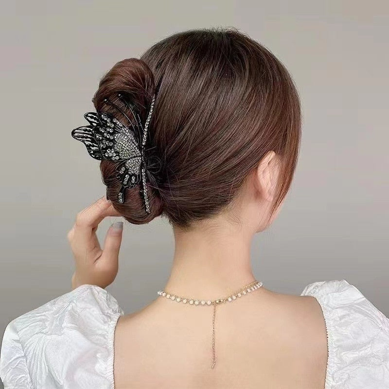 Flutter Hair Clips Black Diamond Butterfly