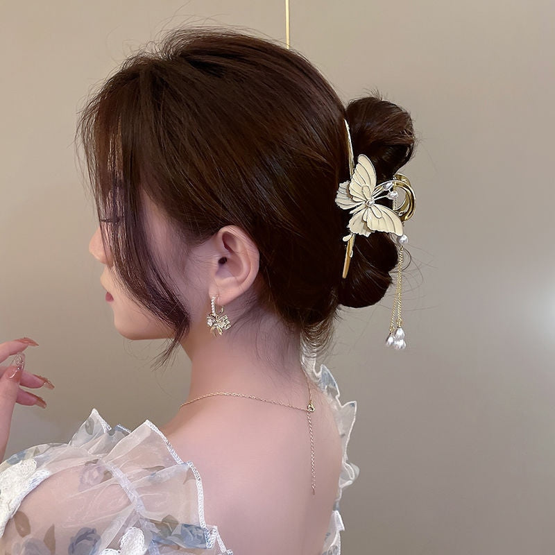 Flutter Hair Clips Gold & Pearl Butterfly