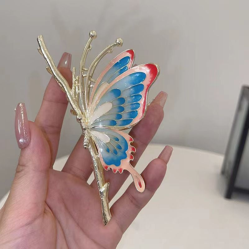 Flutter Hair Clips Red & Blue Butterfly