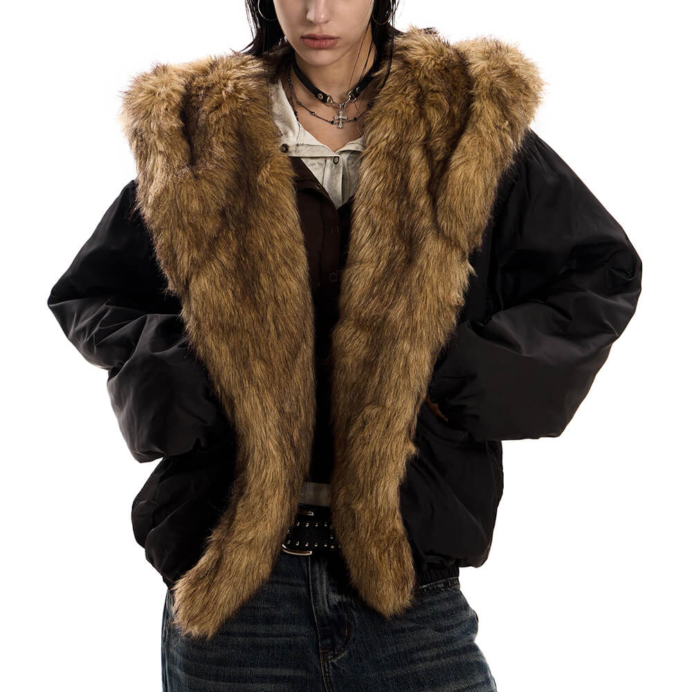 Mercury Rising Fur Trim Winter Jacket Black