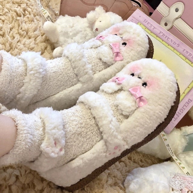 Fuzzy Bear Mary Janes Beige
