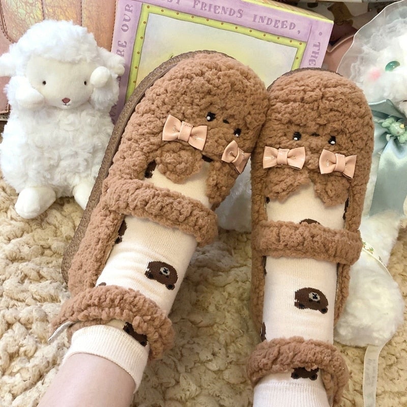 Fuzzy Bear Mary Janes Brown