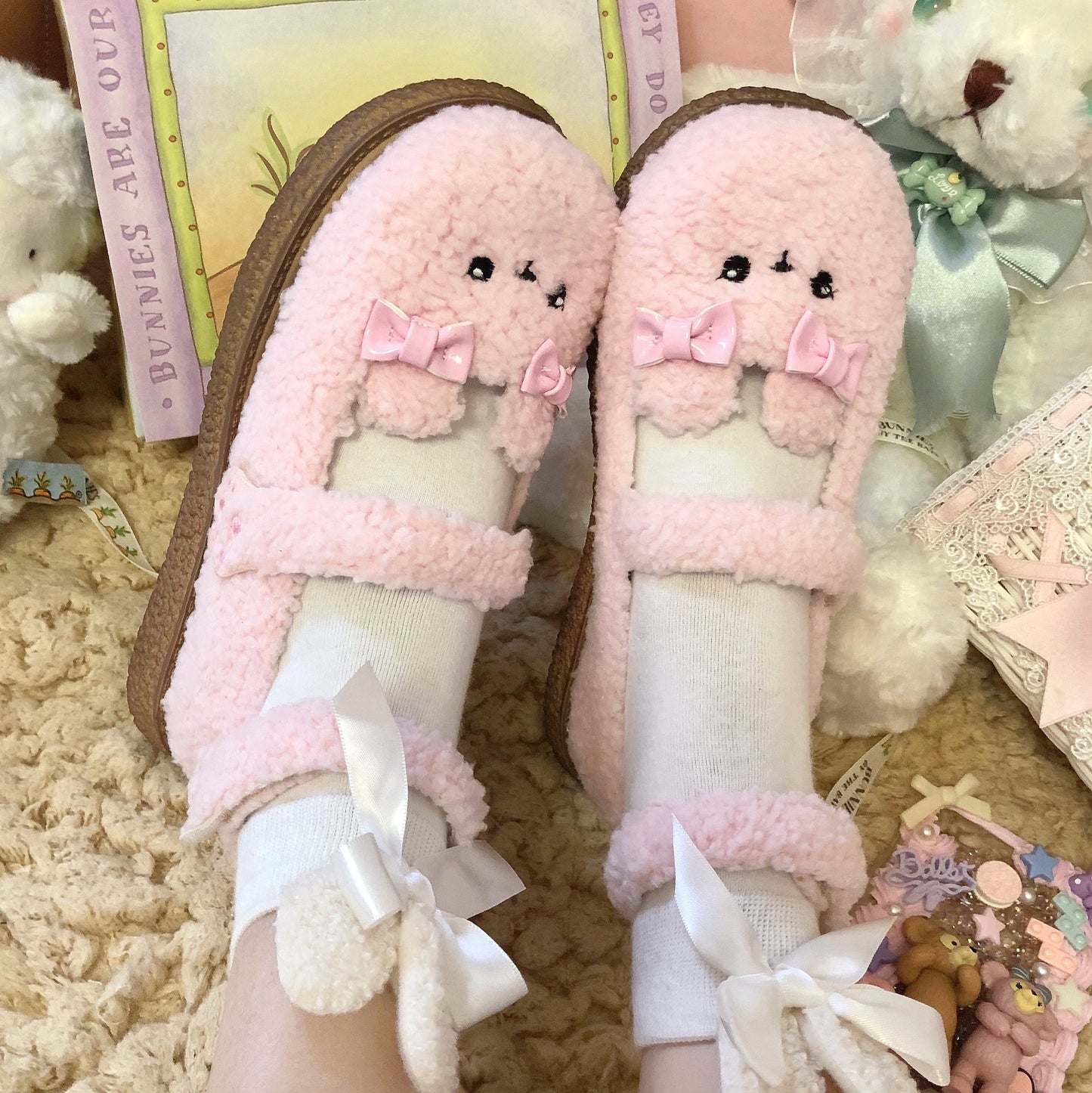 Fuzzy Bear Mary Janes Pink